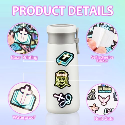 50 Pcs Neon Christ Bible Water Bottle Stickers for Kids - color: Non-luminescent-480kscp