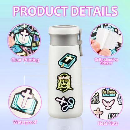 50 Pcs Neon Christ Bible Water Bottle Stickers for Kids - color: Non-luminescent-480kscp