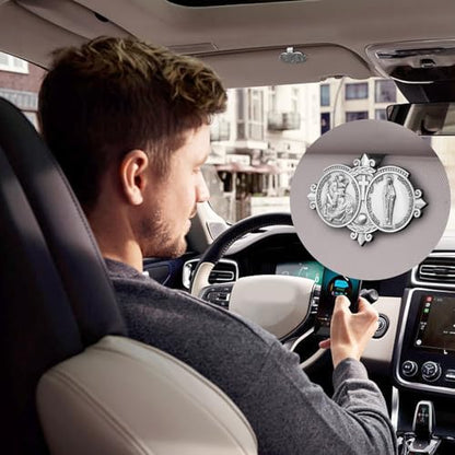 St Christopher Medal for Car Saint Christopher Our Lady Visor Clip Accessories Bless Driving Safety Religious Gift for Parent, Family, Friend, Driver (1)