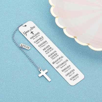 Christian Bible Book Marks for Reading, Religious Book Lovers Gifts for Teen Girls Boys, First Communion, Baptism, Confirmation & Graduation Gift, Metal Bookish Item (LS01-14) - color: Ls01-14