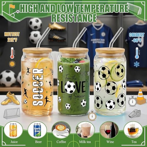 Glass Cups with Lids and Straws, 4Pack, 16oz, Soccer Football - color: Soccer