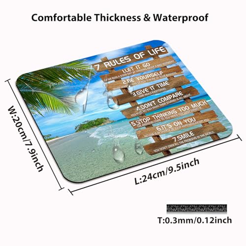 7 Rules of Life Inspirational Quote Mouse Pad, Tropical Palm Beach Desk Mat - color: Cute Colorful Art Rec1