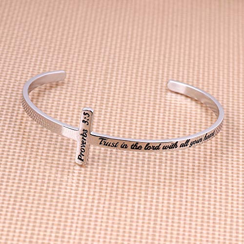 M MOOHAM Silver Cross Bracelet, Christian Gifts for Women - color: Trust in the lord with all your heart