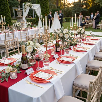 WDF 175Pcs Red Plates - Red Plastic Plates with Gold Rim - Fancy Disposable Dinnerware Sets Ideal for Party/Wedding - color: Red and Gold, size: 175 pieces