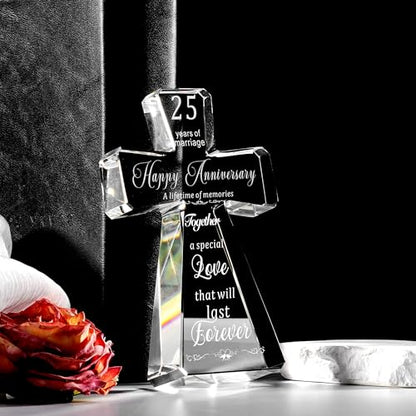 JOASURA 25th Wedding Anniversary Crystal Cross Gifts for Couple - style: 25th