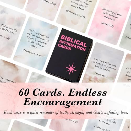 60 Prayer Cards for Daily Devotion, Bible Verse Scripture Cards, Biblical Affirmation Cards, Christian Encouragement Gift, Faith Based Inspiration for Women Teens and Adults