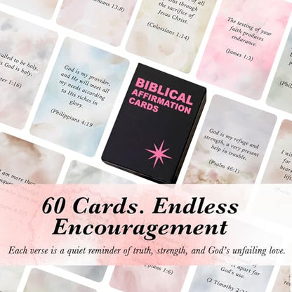 60 Prayer Cards for Daily Devotion, Bible Verse Scripture Cards, Biblical Affirmation Cards, Christian Encouragement Gift, Faith Based Inspiration for Women Teens and Adults