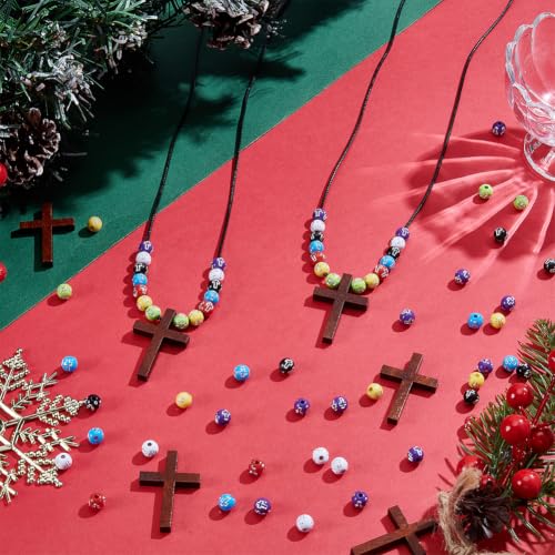 WEBEEDY 333 Pcs Wooden Cross Necklace DIY Christian Cross Rosary Bracelet Necklace Making with Colorful Beads for Rosary Making Jewelry Making Christian Gifts