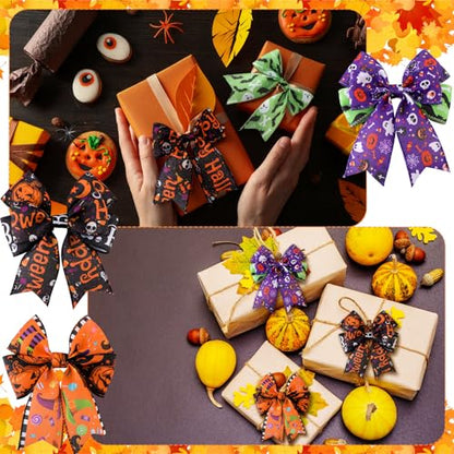 12 Rolls 60 Yards Halloween Fall Wired Ribbon for Wreath Bow Craft - style: Fall and Ghost