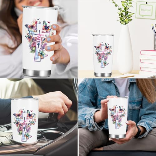 Christian Gifts for Women Sister Tumbler, Inspirational Bible Verse Butterfly Gifts Birthday Christmas, Faith Religious Coffee Mug Stainless Steel Vacuum Insulated Double Wall Travel Cup with Lid - color: Faith Butterfly 1228