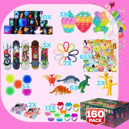 160 Pcs Fidget Toys Party Favors Pack, Randomly Selected Pop Sensory Set Gifts Stickers for Kids Adults Boy Girl Stocking Stuffers Autistic Bulk Goodie Bag Filler Treasure Box Classroom Prizes School