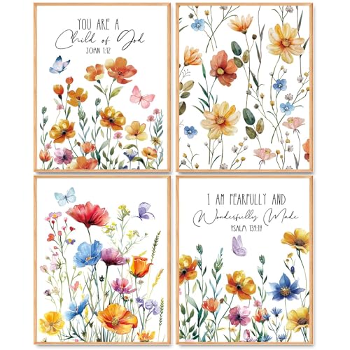 Hapons Christian Watercolor Wildflower Wall Art Decor Posters, Spring