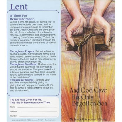 Hands of God Lenten Coin Folder Offering Semi-Dated $10.00 (Pkg of 50)