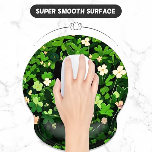 ITNRSIIET Ergonomic Mouse Pad with Wrist Support Wrist Rest Smooth Surface Non-Slip Rubber Base Comfortable Office Supplies Pain Relief, 9.8 x 9.1 inches, Green Leave Cat - color: Green Leave Cat