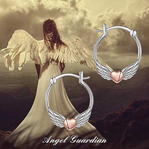 Fox/Pig/Mushroom/Cat Earrings Sterling Silver Cute Hoop Earrings Animal Jewelry Gifts for Women Daughter - style: angel wing