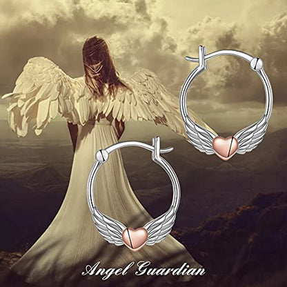 Fox/Pig/Mushroom/Cat Earrings Sterling Silver Cute Hoop Earrings Animal Jewelry Gifts for Women Daughter - style: angel wing