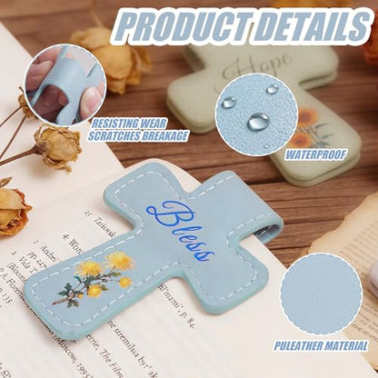 2 Pcs Bible Magnetic Leather Bookmarks - Double-Sided Christian Cross Leather Page Clips, Religious Easter Verse Gift for Women Men Students Teachers Book Lovers, Father's Day Reading Supplies - style: 2 Pcs
