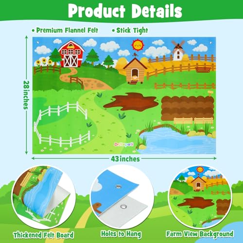Dr.Rapeti 43x28 inch Felt Story Board Set, 41Pcs Animals Flannel Board