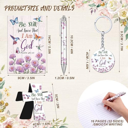 Humyoun 12 Set Christian Religious Gifts for Women Bulk Include Bible Verse Notebook Ballpoint Pen Acrylic Keychain and Magnetic Bookmark Floral Bible Verse Theme Inspirational Religious Party Favor