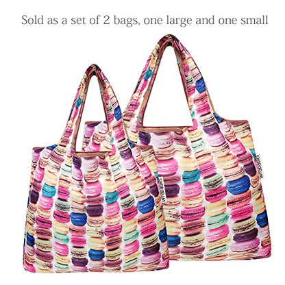 allydrew Large Foldable Tote Nylon Reusable Grocery Bags - color: Set of 2, Macarons, size: Large & Small (Set of 2)