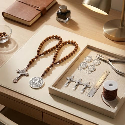 20 Pcs Catholic Rosary Making Kit, 10 St. Benedict Medals & 10 Crucifix Cross Pendants, Antique Bronze Metal Charms Connectors for DIY Pocket Rosaries, Necklaces and Jewelry Crafts (Antique Silver) - color: Antique Silver