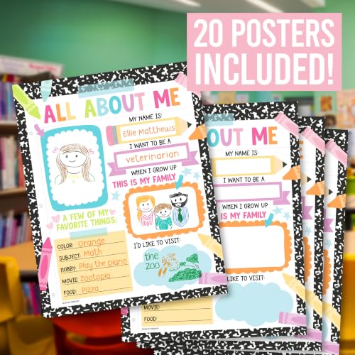 20 All About Me Posters Elementary Classroom Decor, Star Student Poster - color: Composition Pastel