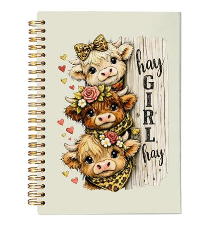 VNWEK Coquette Leopard Highland Cow Spiral Notebook Journal 5.5x8.3 Inch, Highland Cow Gifts for Women Journal, Farmhouse Floral Cute Heifer Lined Hardcover Spiral Notebook - color: Leopard Highland Cow