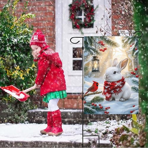 Winter Christmas Bunny Garden Flags 12x18 Double Sided Outside - color: Snow, size: 12x18 Inches
