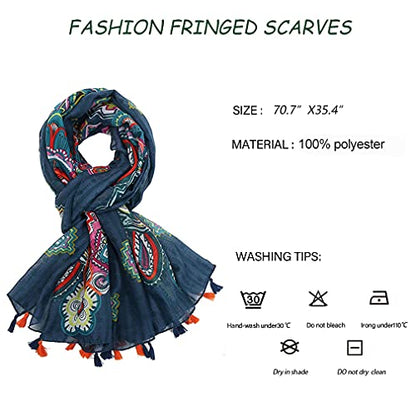 Yeieeo Boho Scarf for Women Lightweight Floral Printed Scarf Fall Winter Fashion Fringed Shawl - color: Floral 3