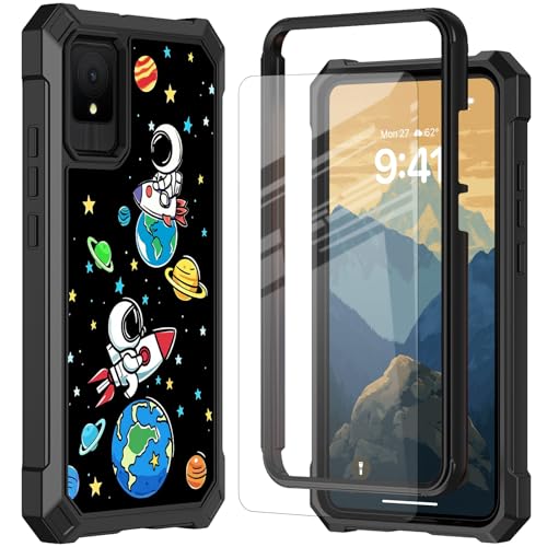 RYUITHDJP for TCL K11 Phone Case with Tempered Glass Screen Protector,Dual Layer Shockproof Corners Protection Case for TCL K11,Astronaut Planet Design - color: Astronaut Planet Design, size: TCL K11