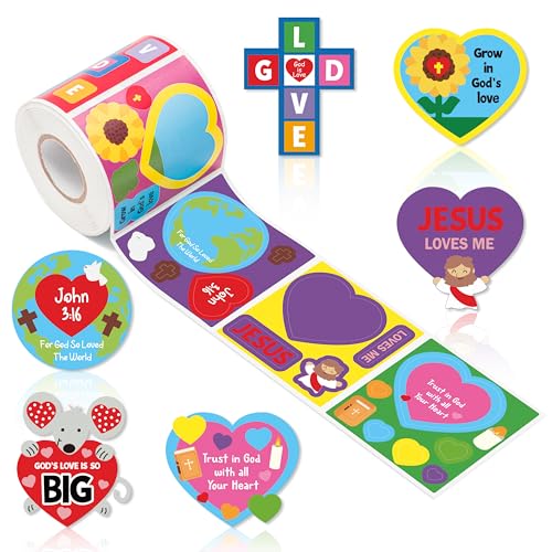Haooryx Religious DIY Stickers Roll - 300 Pcs Religious DIY Valentine’s Day Waterproof Vinyl Reusable Laptop Stickers Coloring Book Scrapbook Water Bottle Page Activity Pad Party Favors Skateboard - style: Religious Valentine’s Day 1Roll