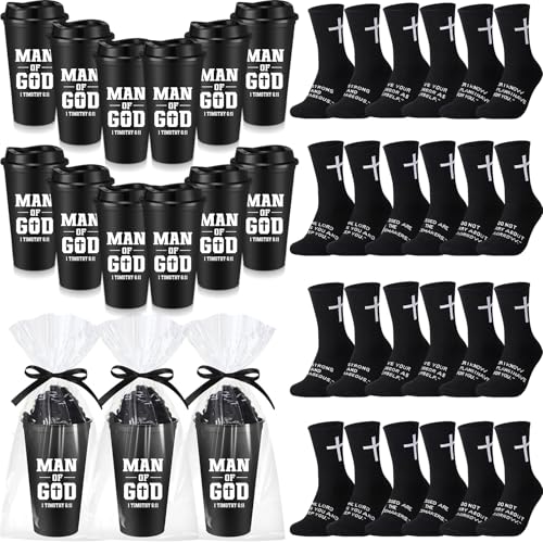 12 Sets Christian Gifts for Men Man of God Cups Socks,Black - color: Black