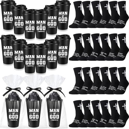 12 Sets Christian Gifts for Men Man of God Cups Socks,Black - color: Black