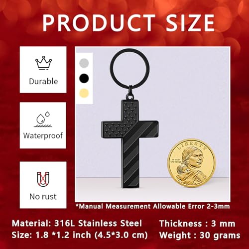 DuoDiner Cross Keychain for Men American Flag Bible Verse Christian Gifts - color: Black, style: John 3:16