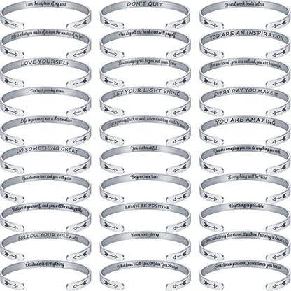 MTLEE 30 Pcs Inspirational Cuff Bracelets Bulk Gifts for Women Motivational Bible Verse Bracelet Silver Personalized - style: Novel