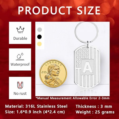 Initial Keychain for Men, A-Z Letter American Flag KeyChain Gifts for Men - color: Silver G
