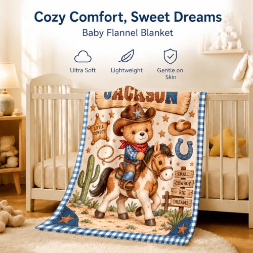 Custom Baby Blanket for Boys, Personalized Baby Blanket with Name for Gift - color: Cute Little Bear - Spaceship