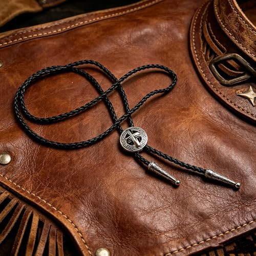 Fashionable Cross Bolo Tie Multi-Color Cross Shield Necktie - color: Retro Silver-style 3