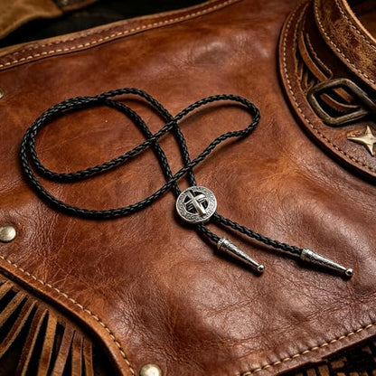 Fashionable Cross Bolo Tie Multi-Color Cross Shield Necktie - color: Retro Silver-style 3