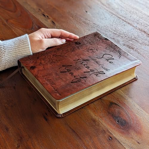 Personalized NLT Journaling Bible – Dark Brown LeatherLike | Filament Enabled | Custom Engraved Name | New Living Translation | 2.25” Wide Margins | Single Column Layout | Bible Journaling & Note-Taking (Peony Proverbs)