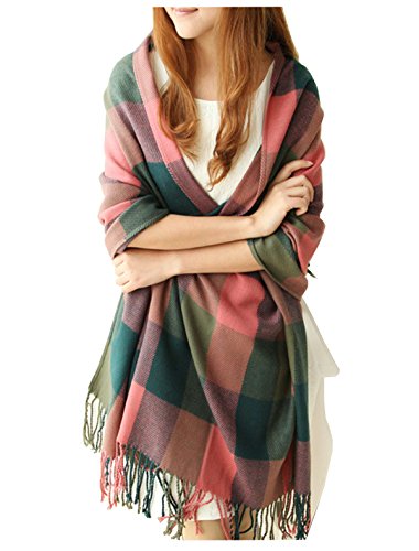 Wander Agio Women's Fashion Long Shawl Big Grid Winter Warm Lattice Large Scarf - color: Red Green