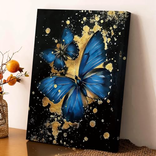Blue Butterfly Wall Art Canvas Prints Black and Gold Bathroom Wall Decor - color: Zen Butterfly Wall Art Canvas Prints (Ready to Hang)