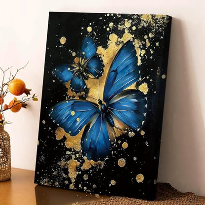 Blue Butterfly Wall Art Canvas Prints Black and Gold Bathroom Wall Decor - color: Zen Butterfly Wall Art Canvas Prints (Ready to Hang)