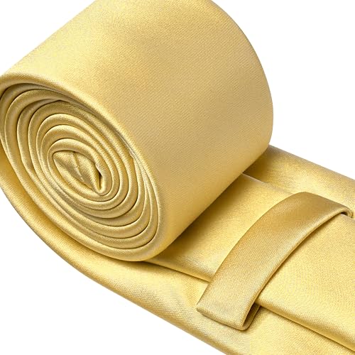 Branduce 3.15"（8cm） Mens Tie and Lapel Pin Solid Necktie Handkerchief Tie Clip Set for Men - color: Light Gold