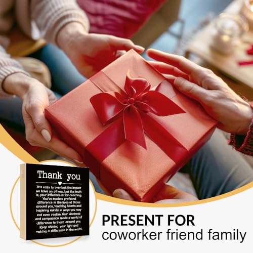 Thank You 6x6 Inch Inspirational Wood Box Signs Gifts for Coworker - color: Black