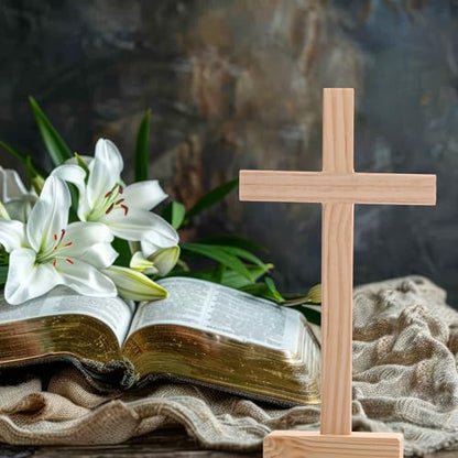 Suzile Unfinished Wooden Cross Centerpieces 12 Inch Standing Base