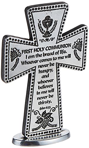 Cathedral Art (Abbey & CA Gift First Holy Communion Standing Message Cross, 3-Inch, Pewter, 1.50" x 2.25" - style: First Holy Communion 3"