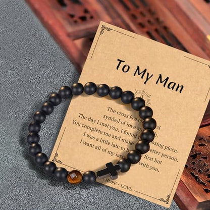 Christian Grandparents-Day Gifts for Men, Religious Cross Bracelet for Him - style: To My Man - Black