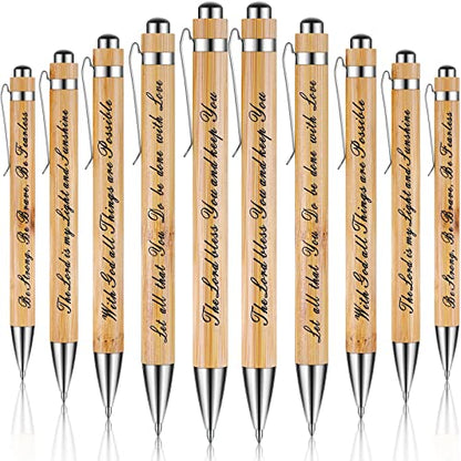 10 Pcs Bible Quotes Pens Inspirational Wooden Ballpoint Retractable Pen for Motivational Bamboo Pen Black Ink Religious Gift for Church Christian Evangelist Pastor and Prophetess(Elegant Style)