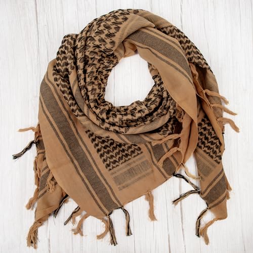 Aonal Military Shemagh Tactical Desert Scarf, Keffiyeh Scarf for Men - color: X-brown & Black (2 Pcs)